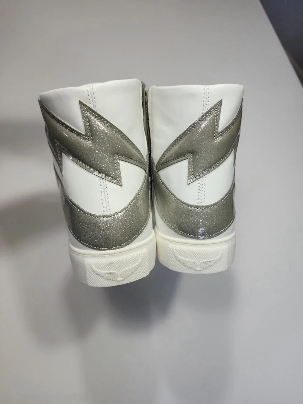 Zadig & Voltaire Silver Glitter Lightning Bolt Leather High Top Sneakers Size 40